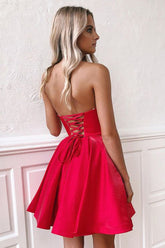A Line Strapless Satin Homecoming Dress